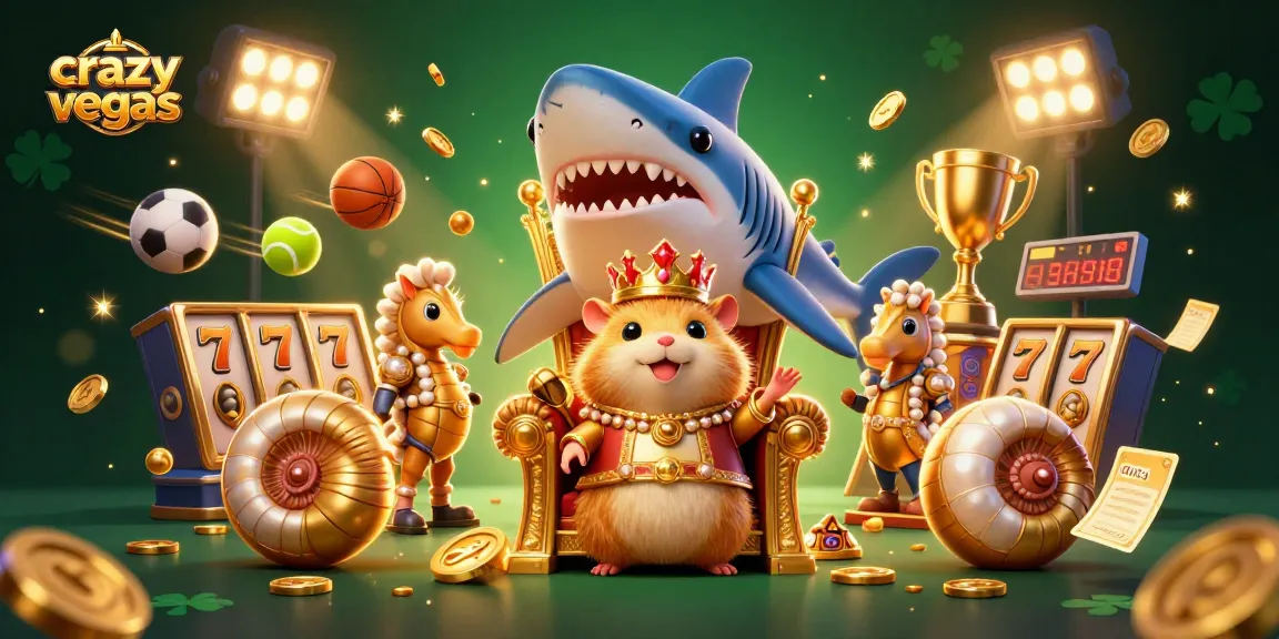 Spin fantastical slots at crazyvegas with the golden hamster king and vibrant casino elements.