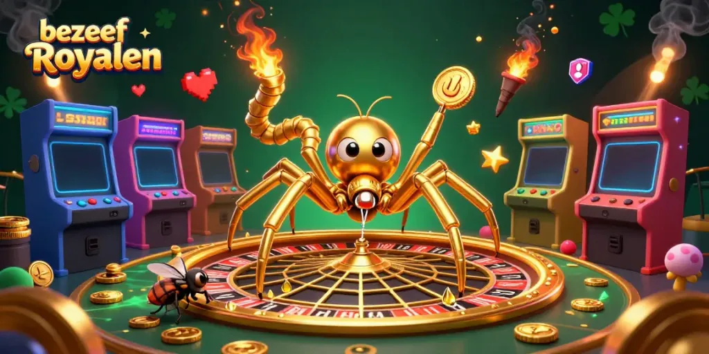 Bezoek Royalen en geniet van de spannende casinobeleving met kleurrijke spellen en een gouden roulettewiel.