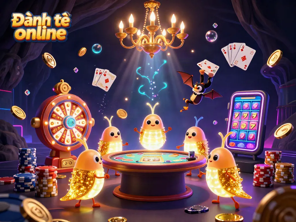 Experience the thrill of Đánh đề online amid glowing glowworms lighting a vibrant casino scene.