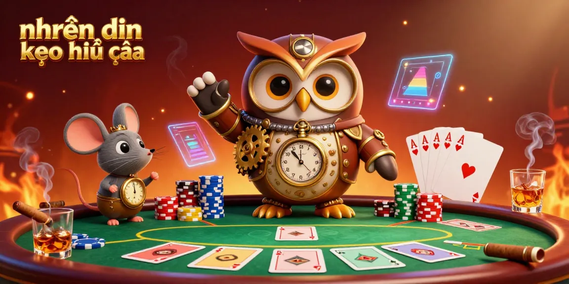 Experience professional sports betting insights with nhận định kèo nhà cái featuring a vibrant 3D owl and casino elements.