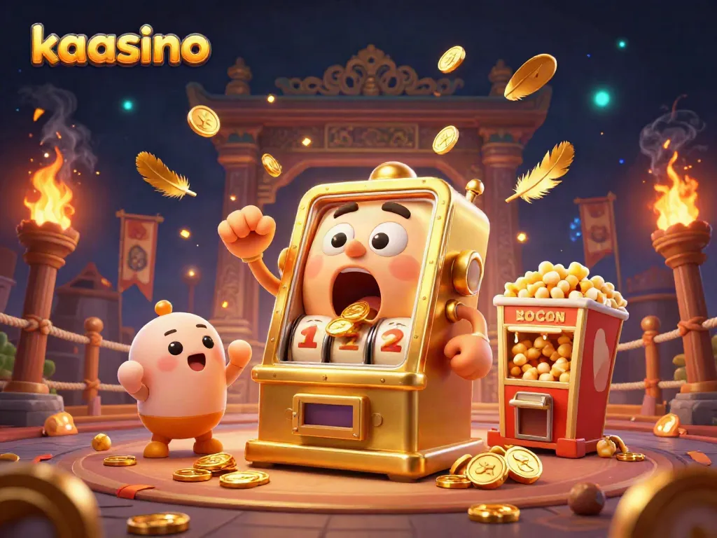 Kaasino's golden slot machine hitting a jackpot, surrounded by baby machines and cheering elements.