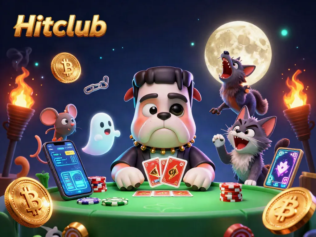 Hitclub challenges luck with a 3D cartoon scene of casino gameplay featuring unique creatures.