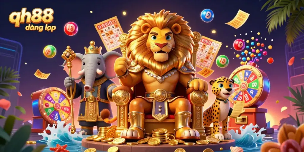 Experience thrilling actions with qh88 đăng nhập as animated casino characters engage in exciting games.