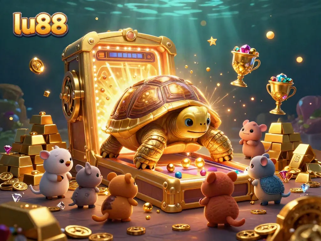 Celebate wins at lu88 with a fun 3D casino scene featuring a golden tortoise pinball machine.