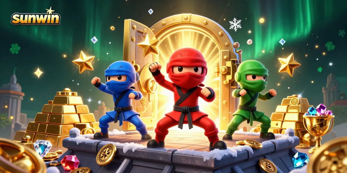 Experience adrenaline with sunwin as chameleon ninjas throw gold and jewels in a vibrant casino setting.