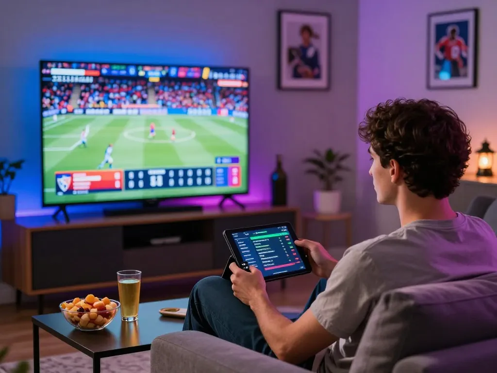 Enthusiastic sports betting fan preparing to Login Topbet from home entertainment setup