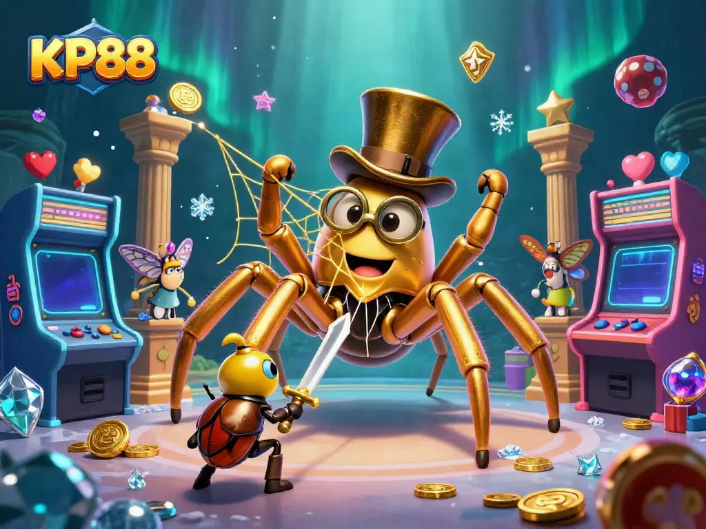 Engage in thrilling gameplay with KP88 at a vibrant casino atmosphere filled with colorful characters and gaming elements.