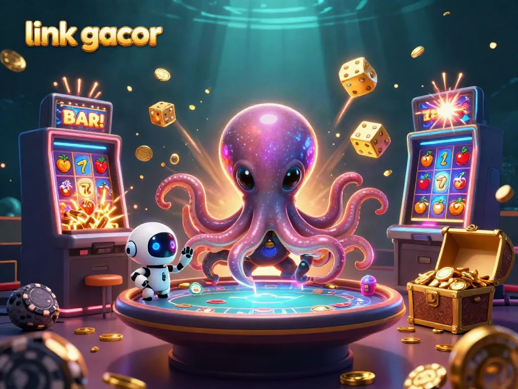 Experience thrilling wins with link gacor at our vibrant casino scene featuring unique characters.