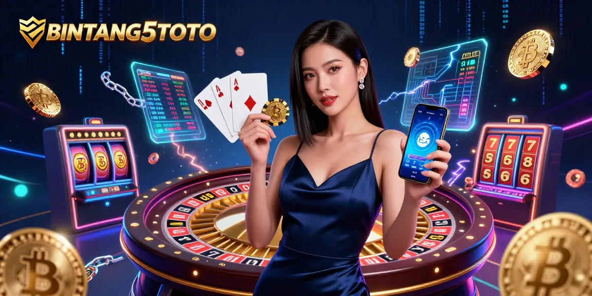 BINTANG5TOTO offers exciting slot games and roulette experiences, showcased with vibrant visuals and dynamic energy.