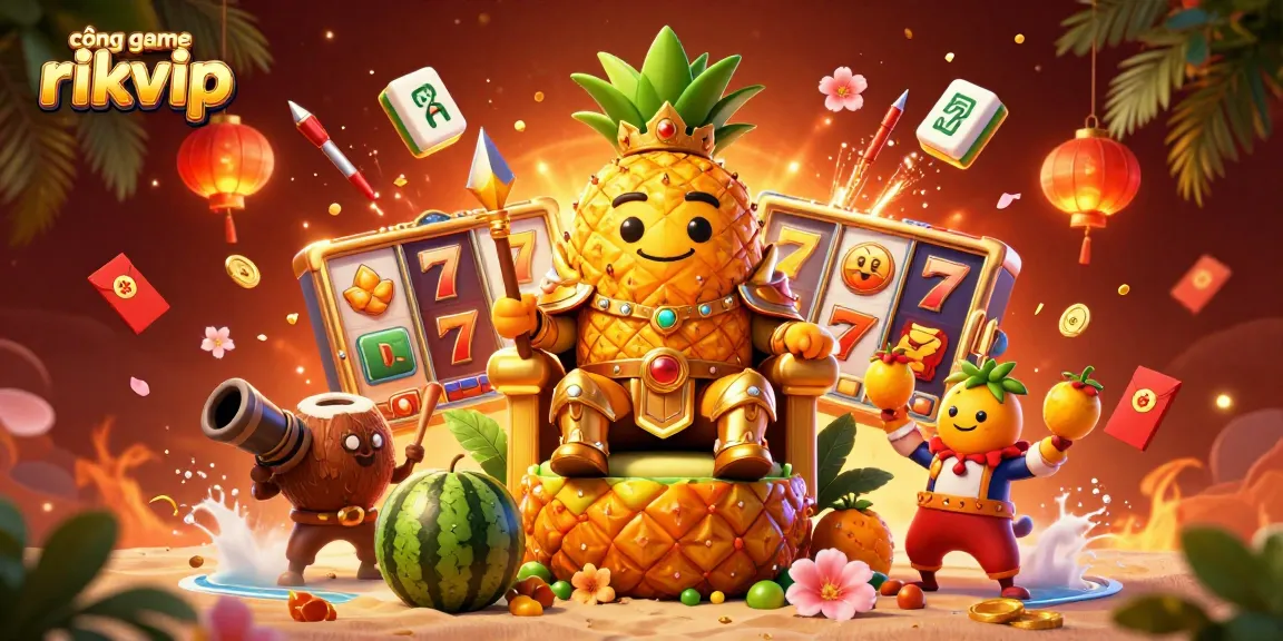 Join the vibrant excitement of cổng game rikvip with a golden pineapple king and dynamic casino elements.