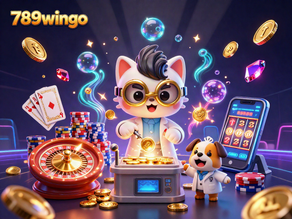 Experience excitement at 789wingo with vibrant slots and casino elements in a captivating 3D scene.