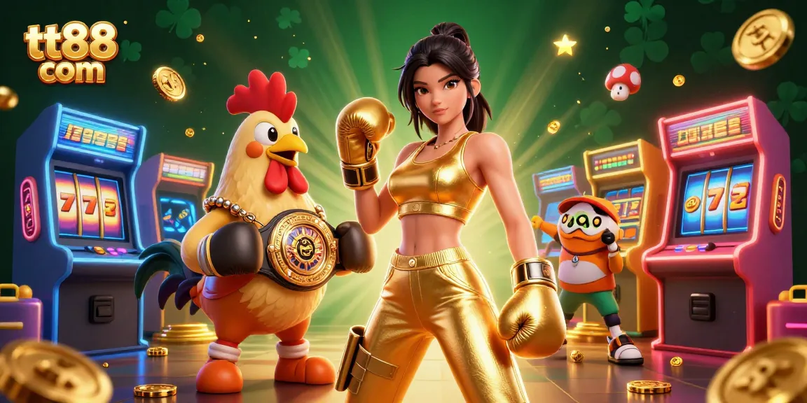 Experience the thrilling gaming action at tt88 com with vibrant casino characters and action-packed elements.