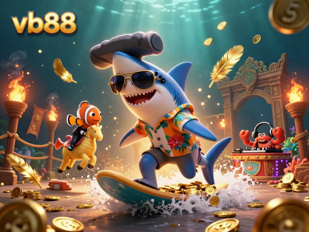 Experience thrilling wins at vb88 with a vibrant underwater casino scene full of energy and excitement.