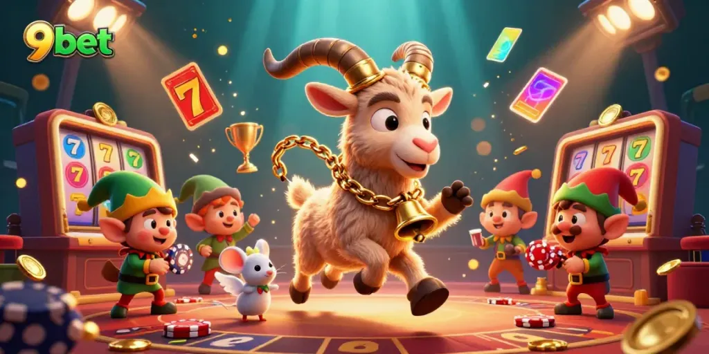 Engage with 9bet's thrilling casino experience featuring Krampus, an angel mouse, and mischievous elves.