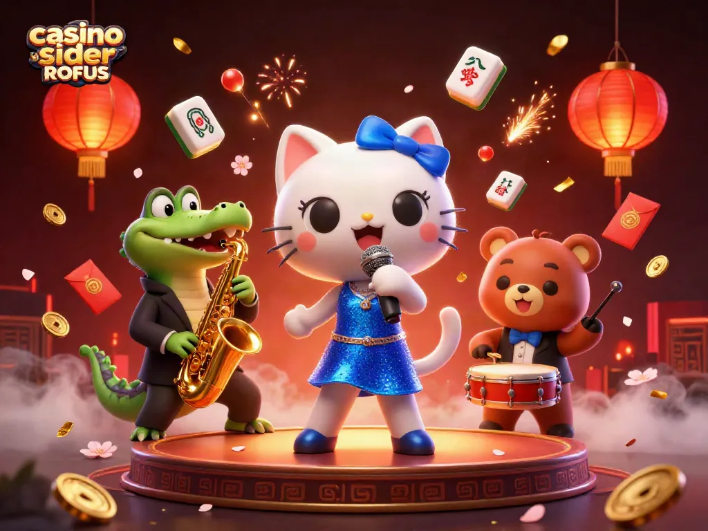 Experience captivating entertainment at casino sider uden ROFUS with vibrant characters in a dynamic 3D illustration.