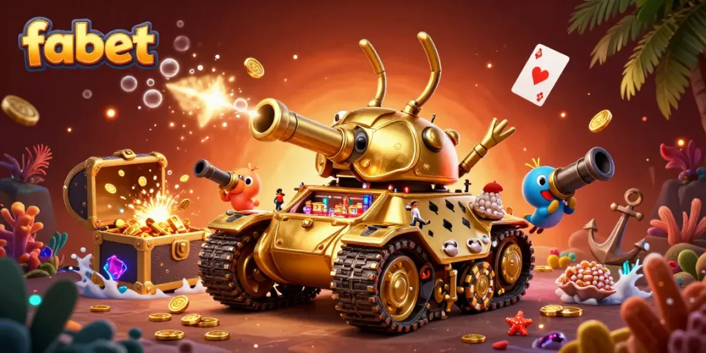 Experience the thrill of fabet in a richly detailed 3D casino tank bursting with gold and colorful gems.