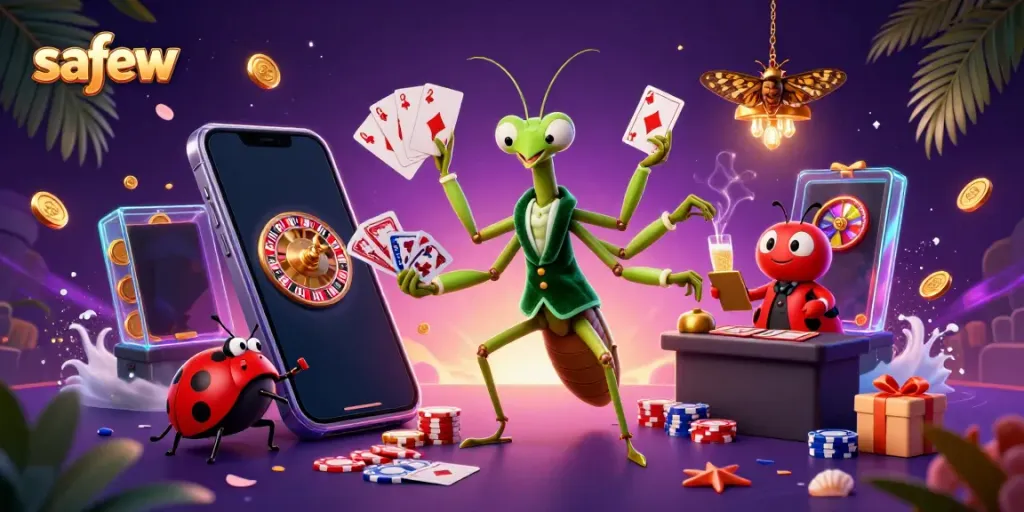 Experience the thrilling action of safew with vibrant characters in a dynamic casino scene.