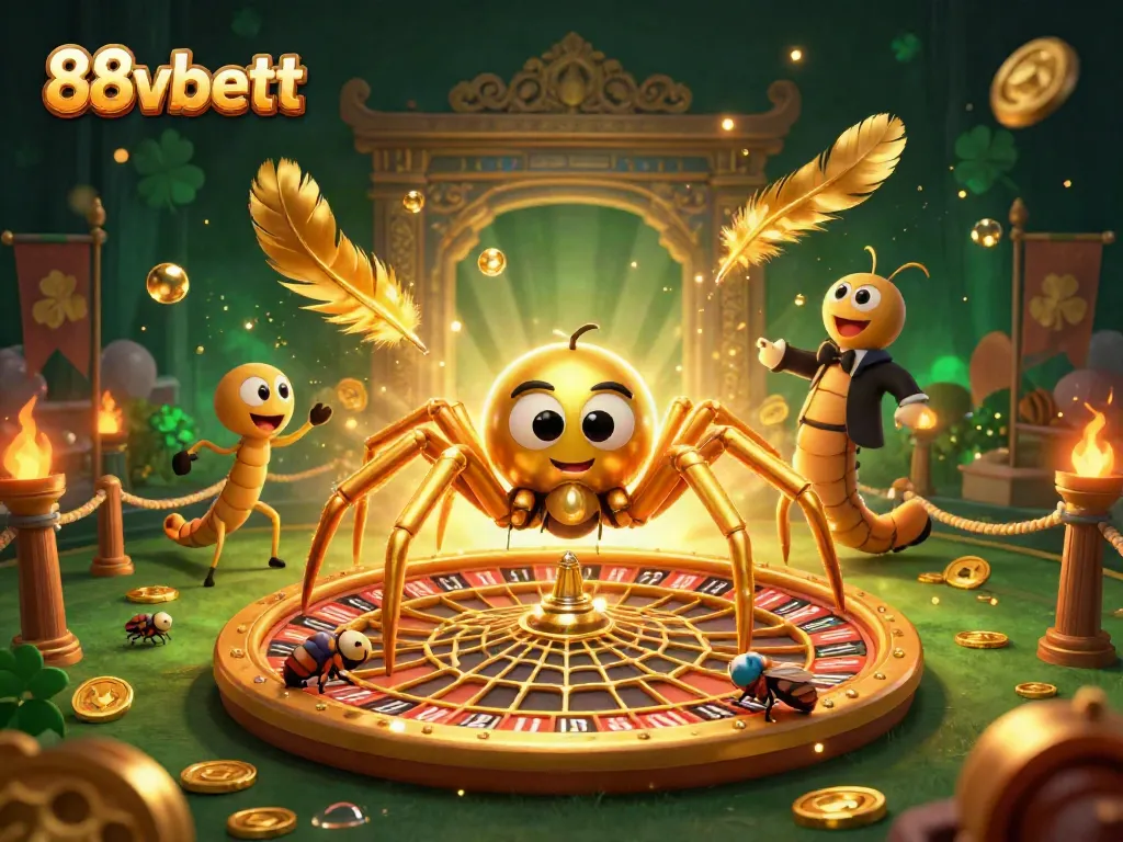 Experience thrilling betting excitement with 88vbett's golden spider and roulette action.