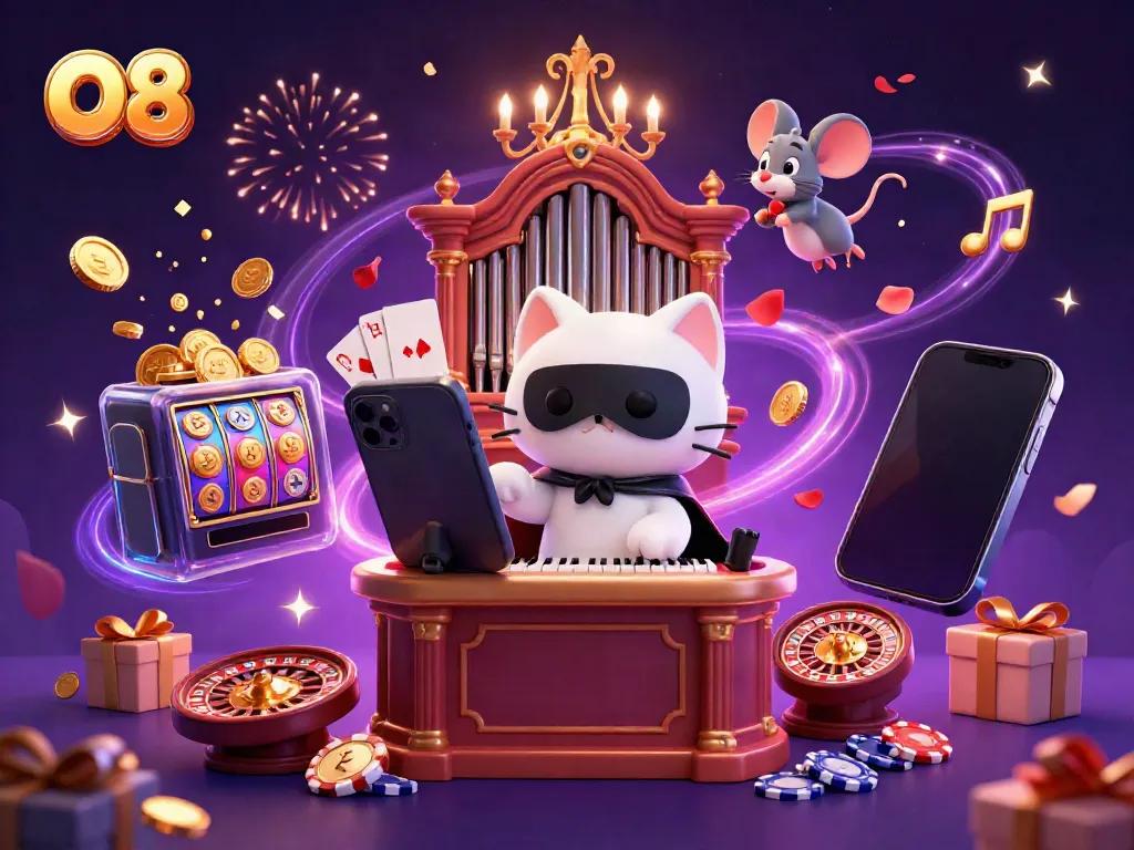 Experience the excitement at O8 with a vibrant 3D casino scene showcasing thrilling games and dynamic characters.