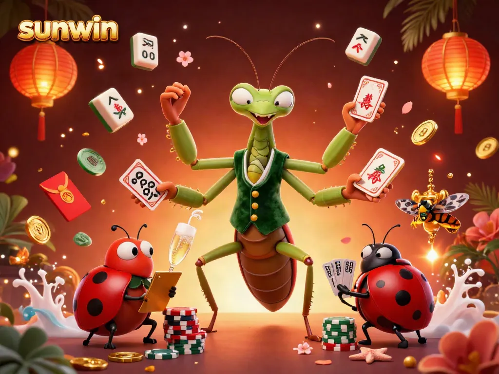 Experience gaming excitement with sunwin, showcasing a vibrant casino scene with dynamic characters and festive elements.