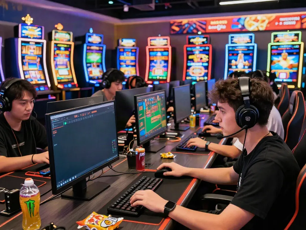 Dynamic gaming environment at https://net88.broker/ with players enjoying live casino games and vibrant slot machines.