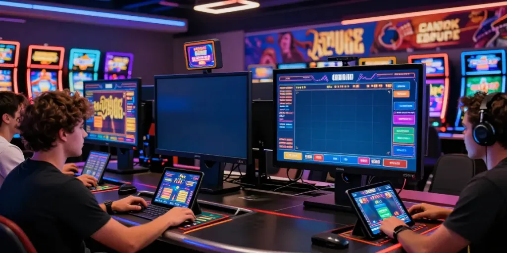 Players enjoying the excitement of ku88's online casino games in a dynamic digital environment.