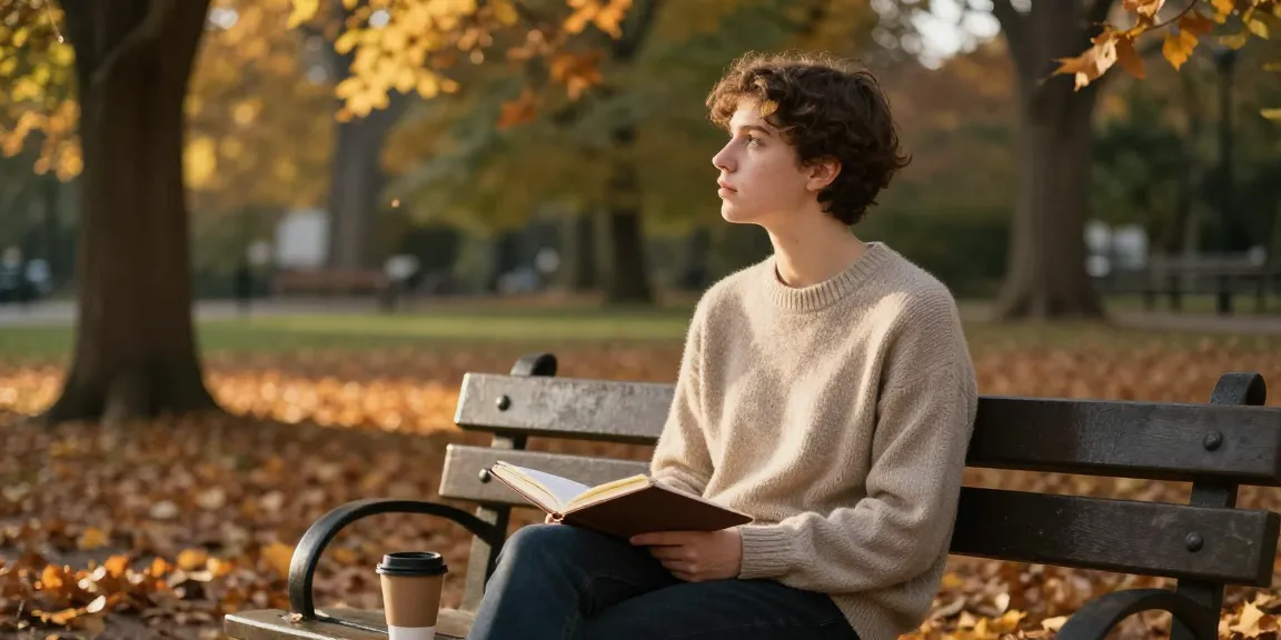 Young adult reflecting on life's challenges while holding a notebook and coffee, connecting with rokok88 login.