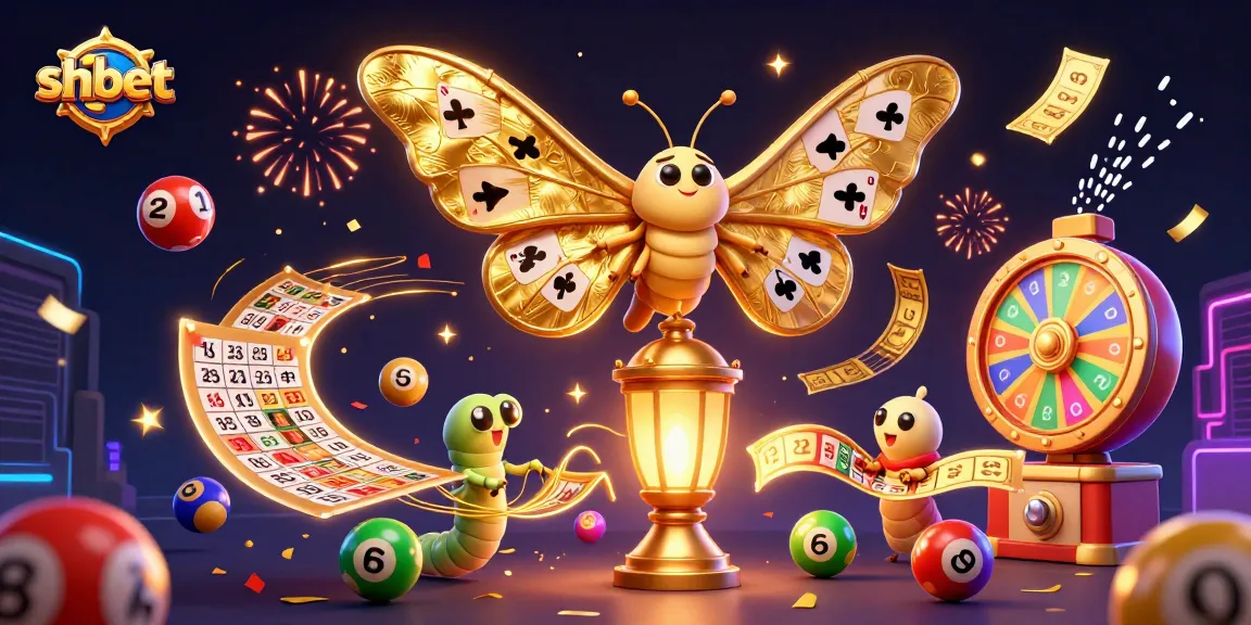 Experience exciting gaming with shbet, showcasing a vibrant scene of colorful lottery elements and a majestic atlas moth.